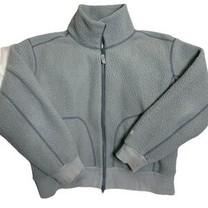 Everlane Jacket Womens Large Blue  ReNew Fleece Full Zip Mock Neck Cropped